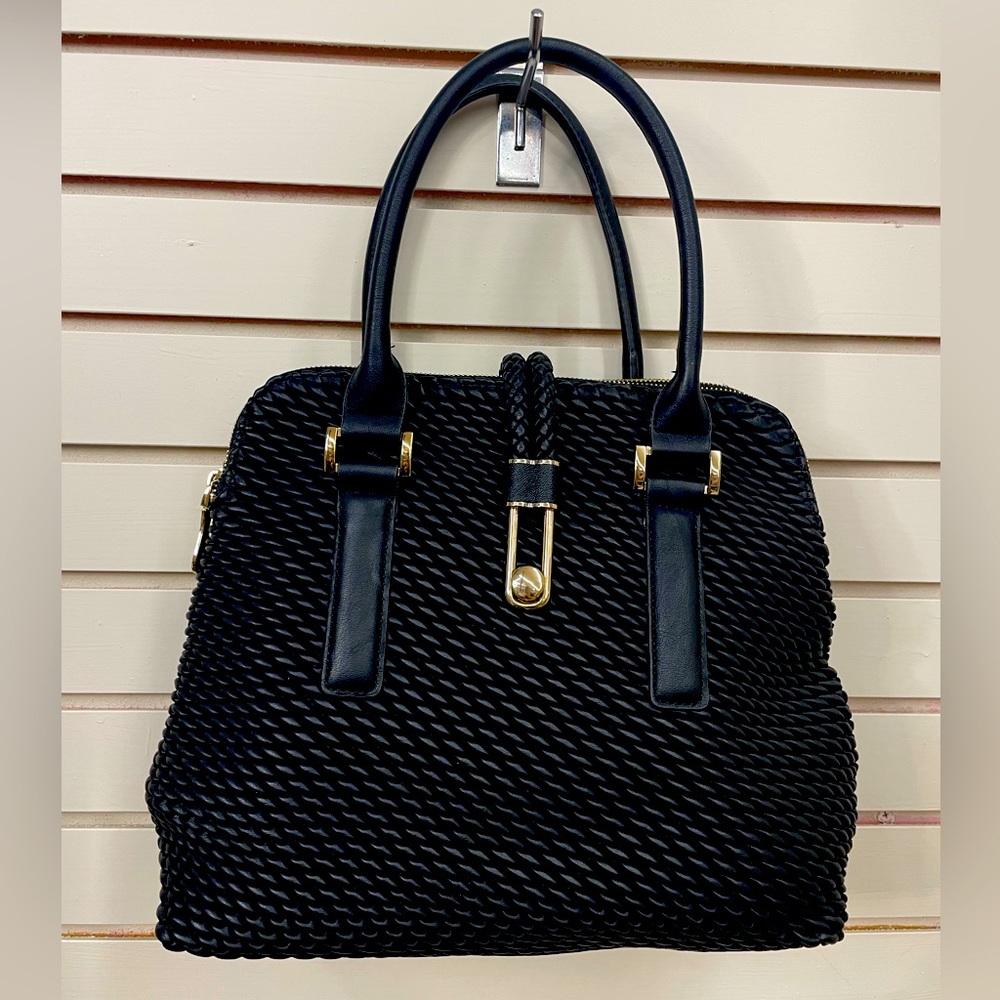 Black PU Leather Handbag with gold hardware.